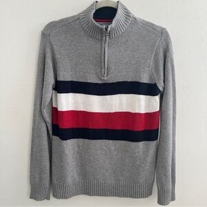 NEW Tommy Hilfiger Gray 1/4 Zip-Up Sweater with Stripes (16-18) LARGE NWOT